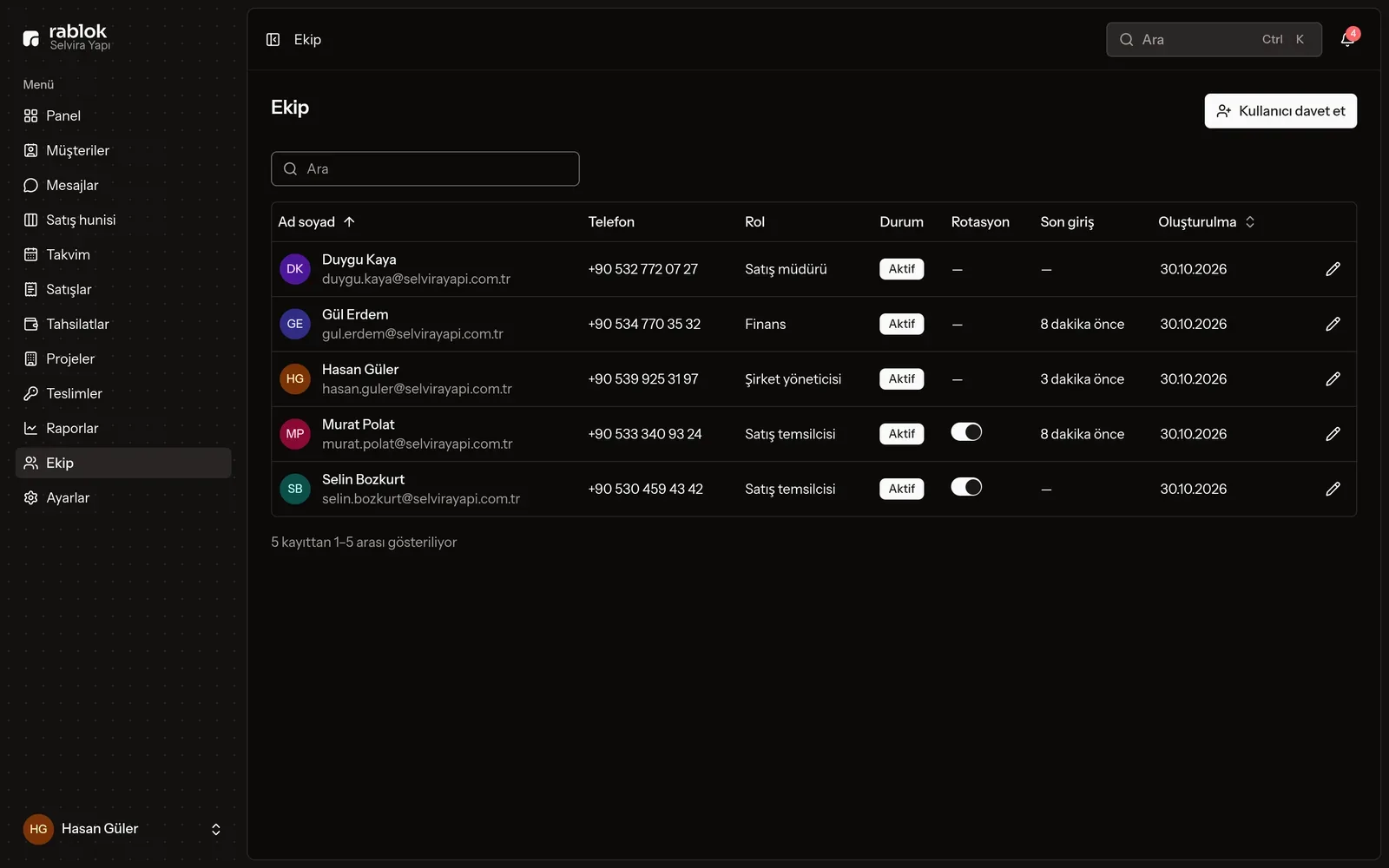 Team and automatic assignment (dark theme)