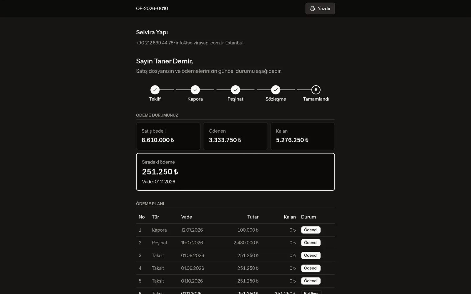 Buyer page (dark theme)