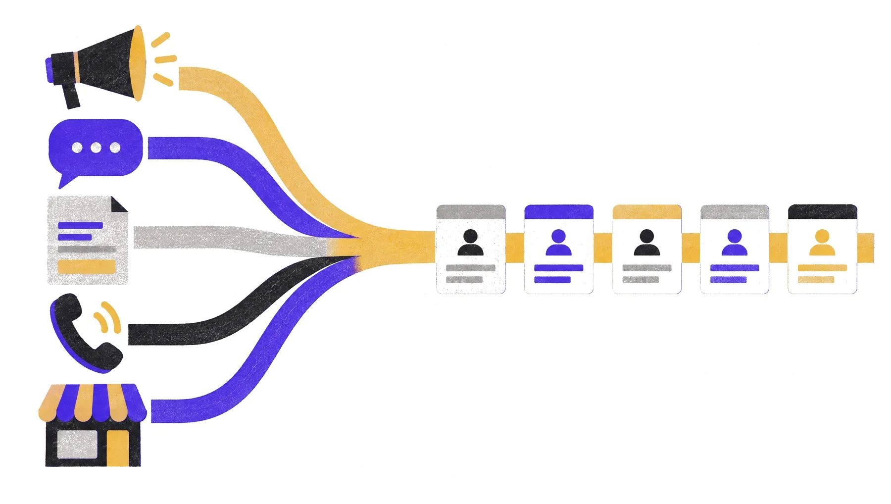 Leads from ads, WhatsApp, web forms, phone and walk-ins joining one sales line