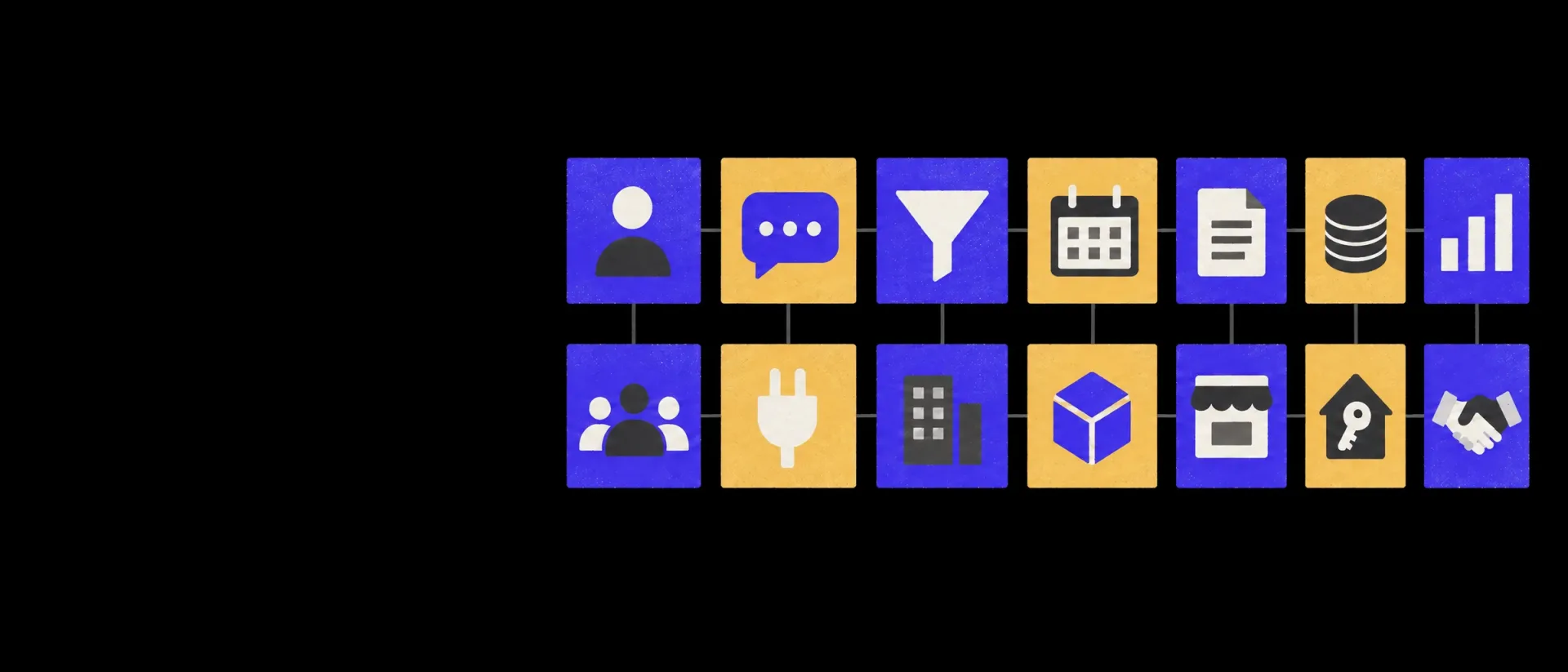 A board of fourteen connected module tiles