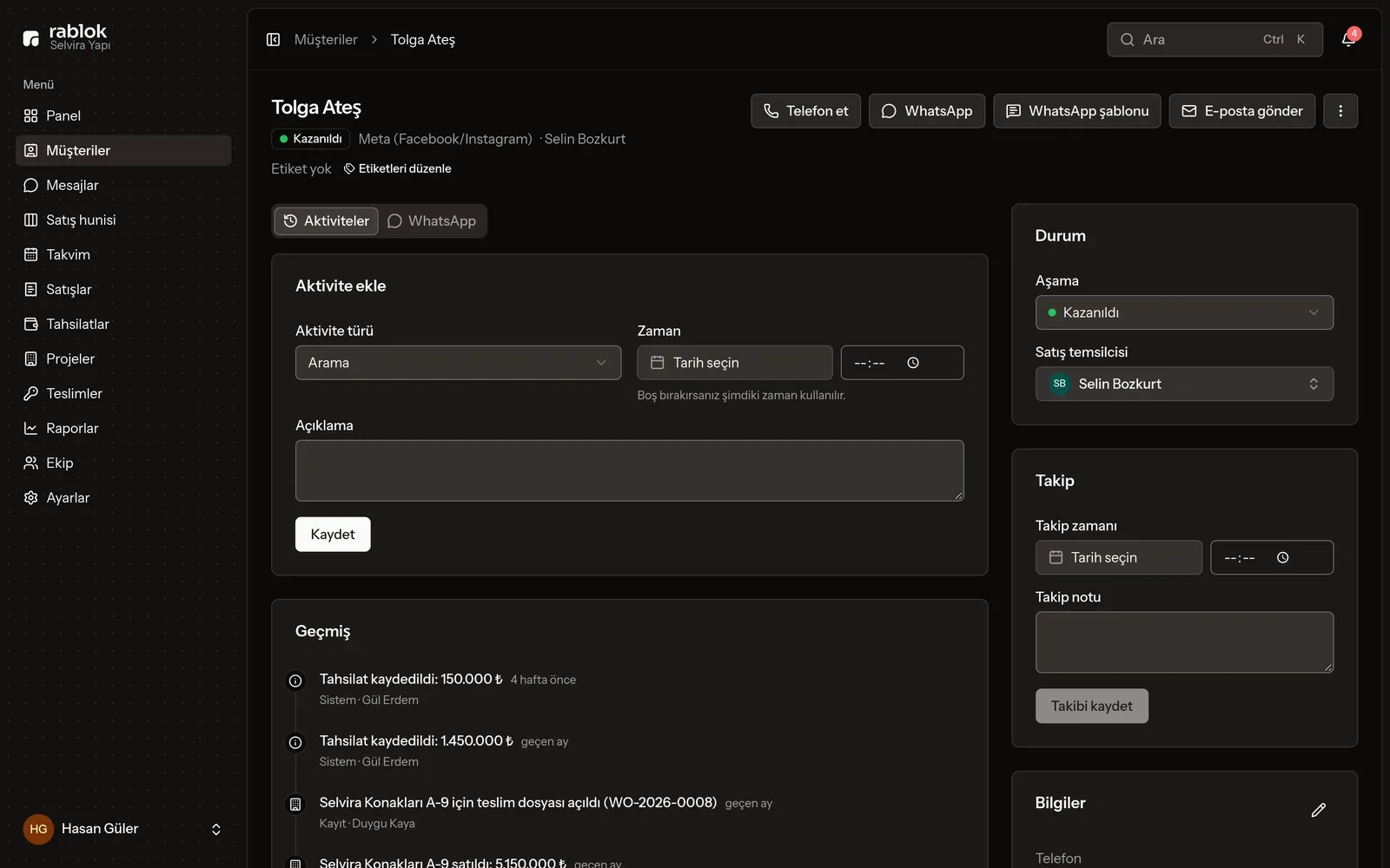 Lead management (dark theme)