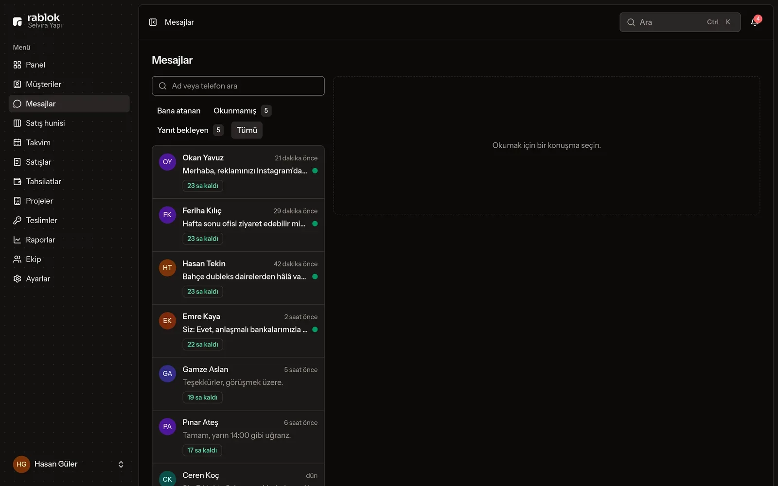 WhatsApp messaging (dark theme)